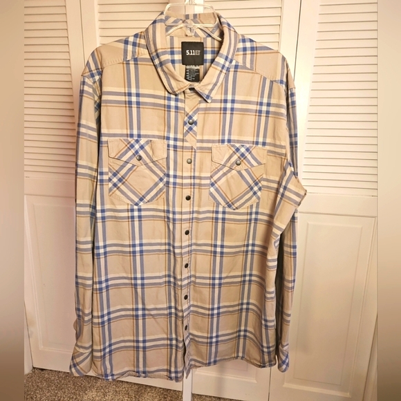 5.11 Tactical Other - 5.11 Tactical Shirt Mens 2XL Plaid Igor Snap Button Long Sleeve Tan Blue